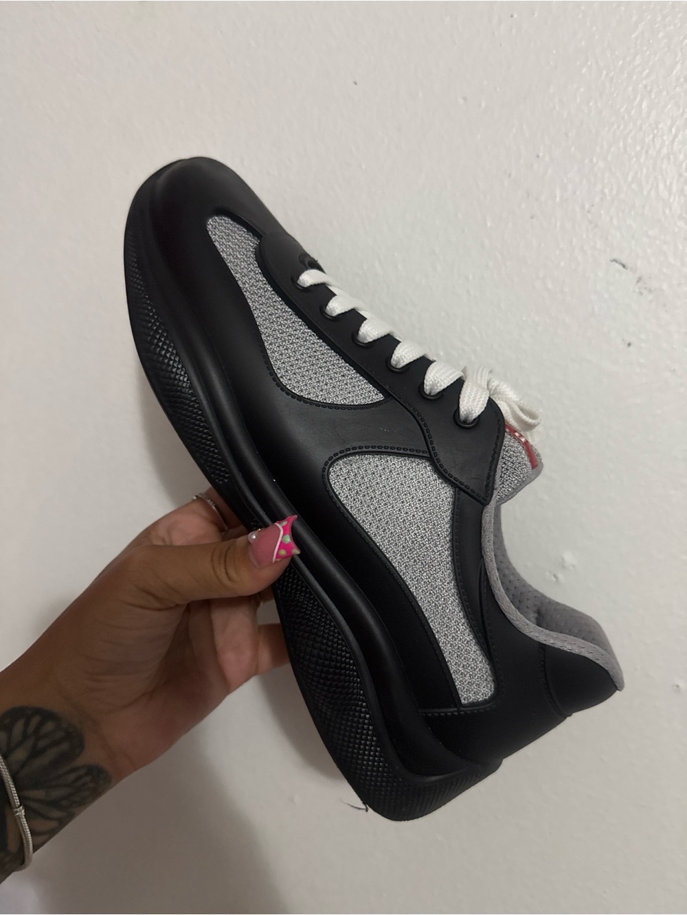 Prada Black and Gray Low-Top Lace-Up Sneakers